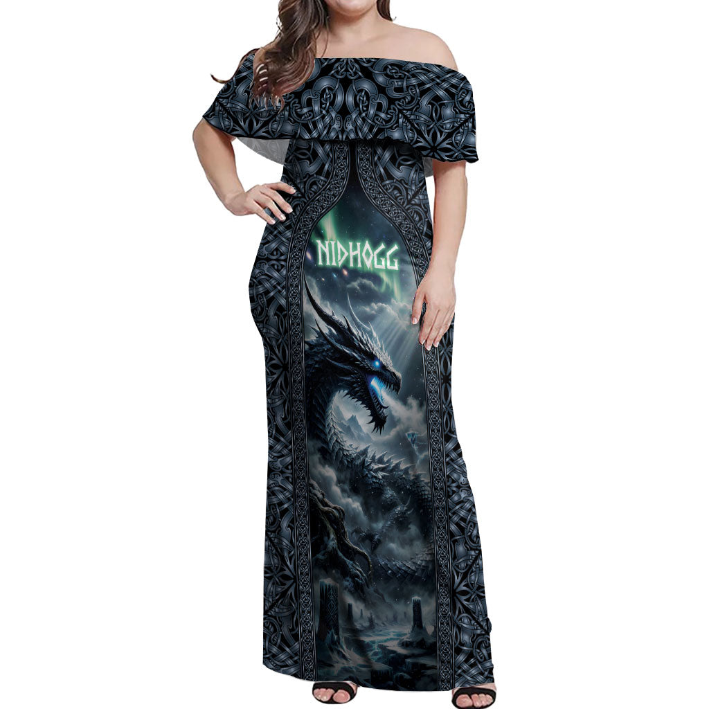 Dark Vikings Off Shoulder Maxi Dress Norse Dragon Nidhogg