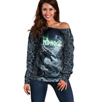 Dark Vikings Off Shoulder Sweater Norse Dragon Nidhogg