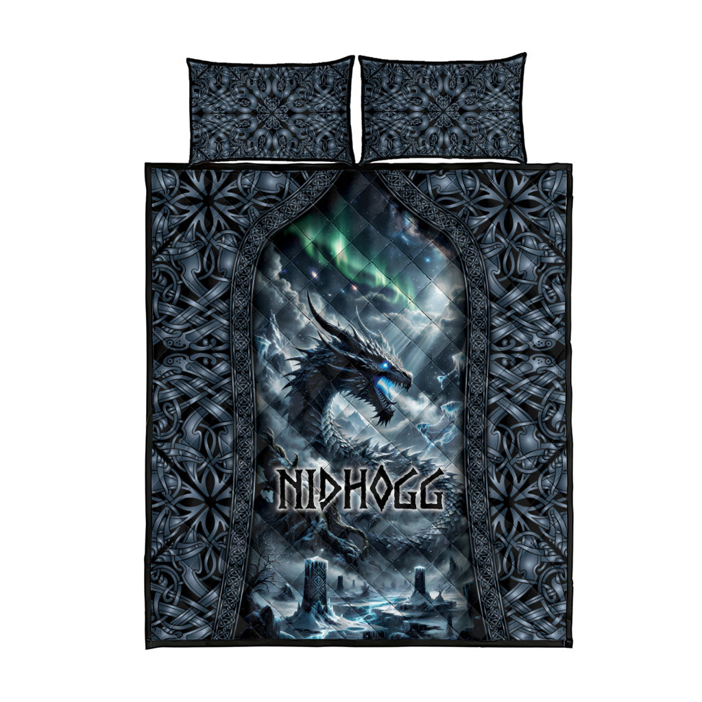 Dark Vikings Quilt Bed Set Norse Dragon Nidhogg