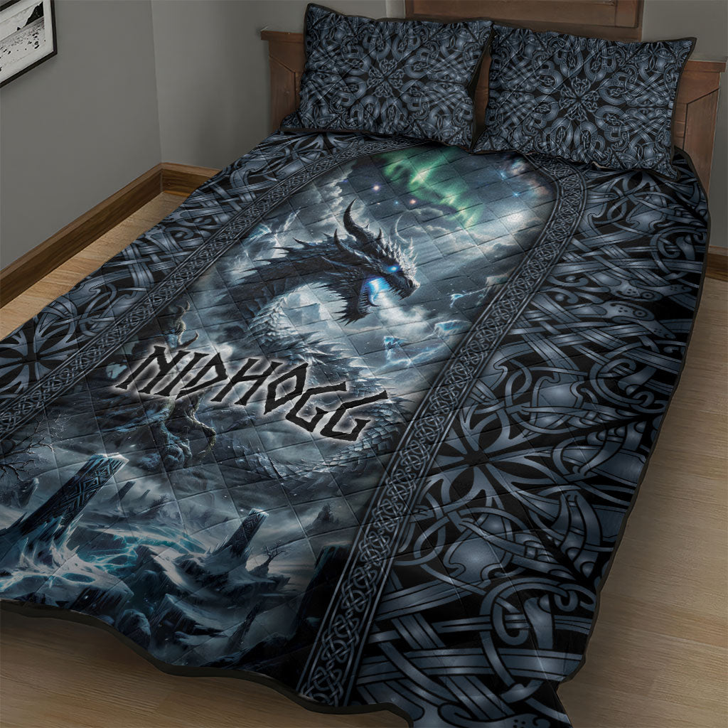 Dark Vikings Quilt Bed Set Norse Dragon Nidhogg