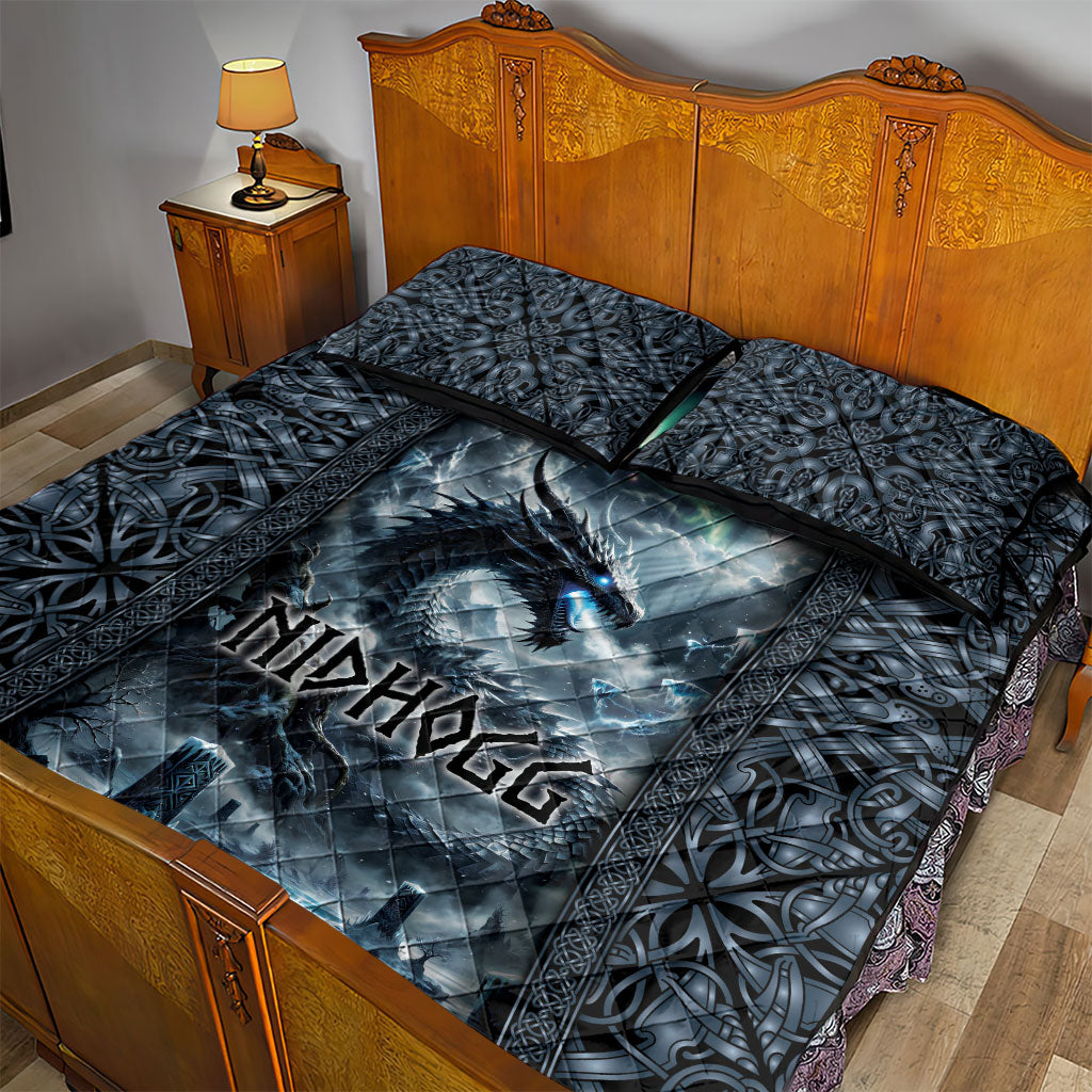 Dark Vikings Quilt Bed Set Norse Dragon Nidhogg