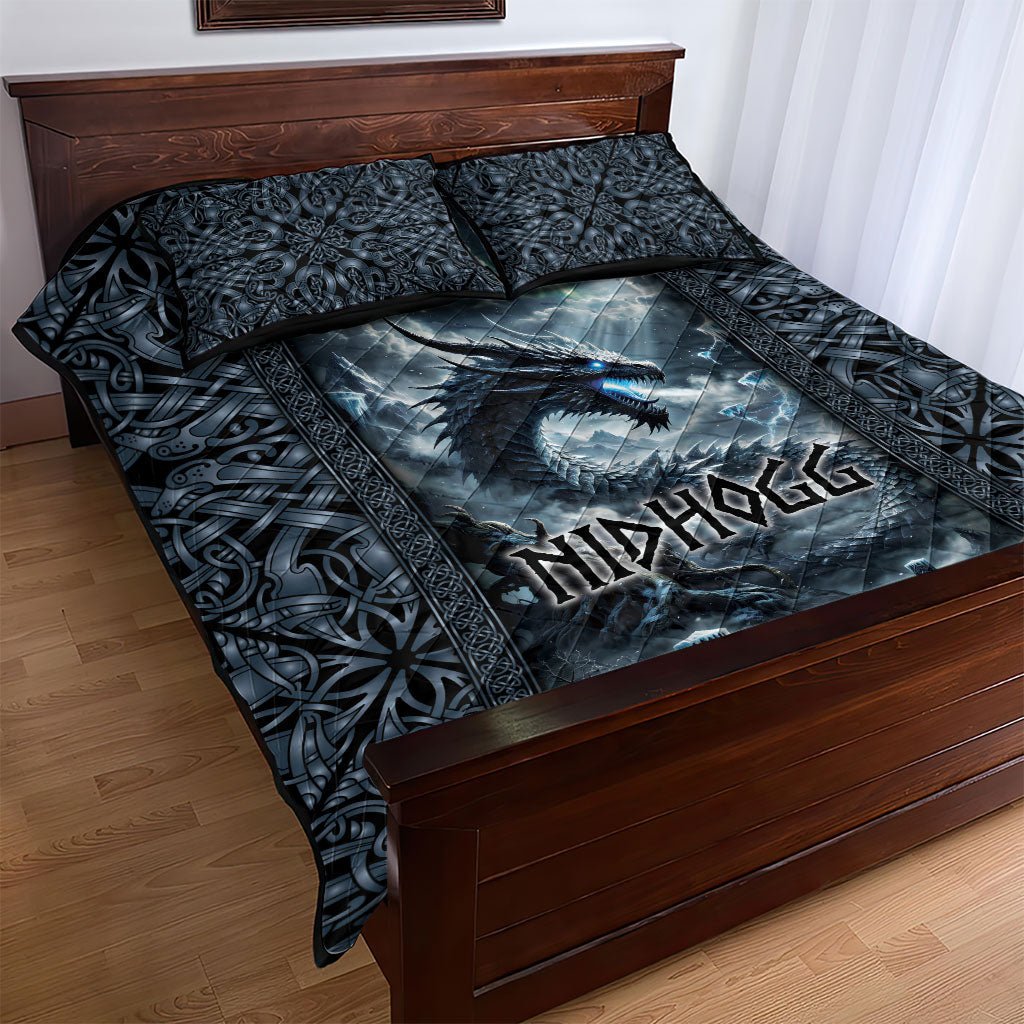Dark Vikings Quilt Bed Set Norse Dragon Nidhogg