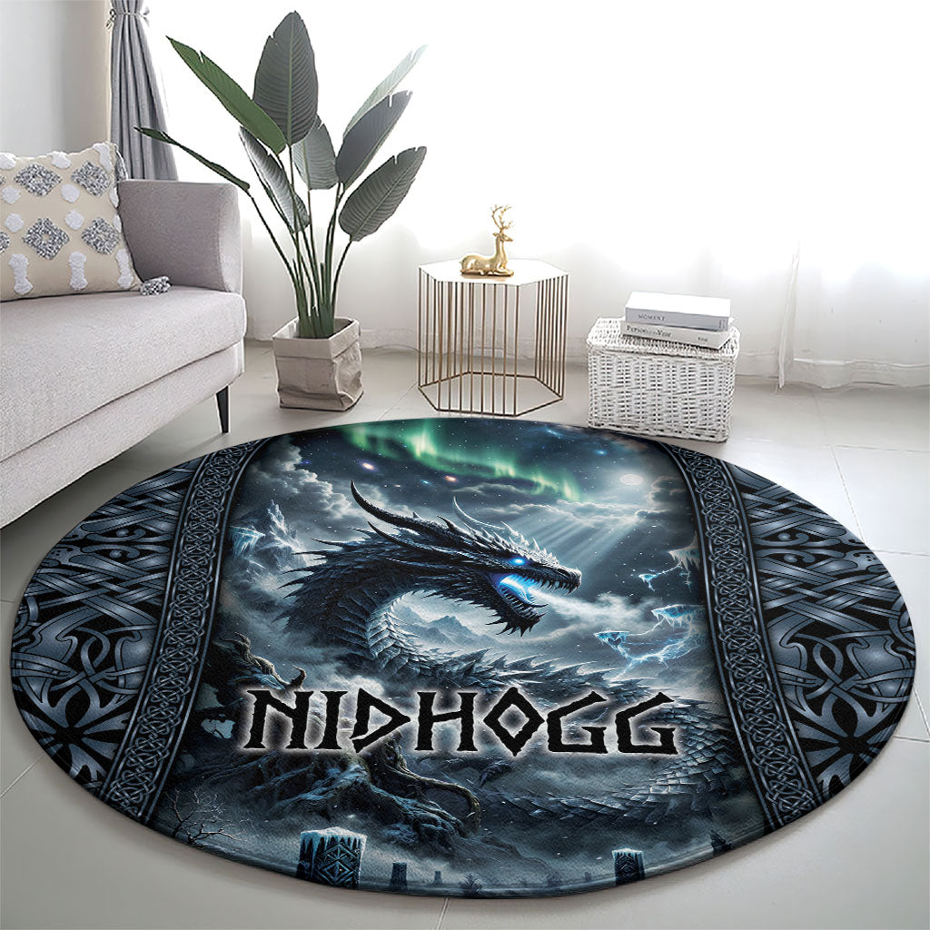 Dark Vikings Round Carpet Norse Dragon Nidhogg