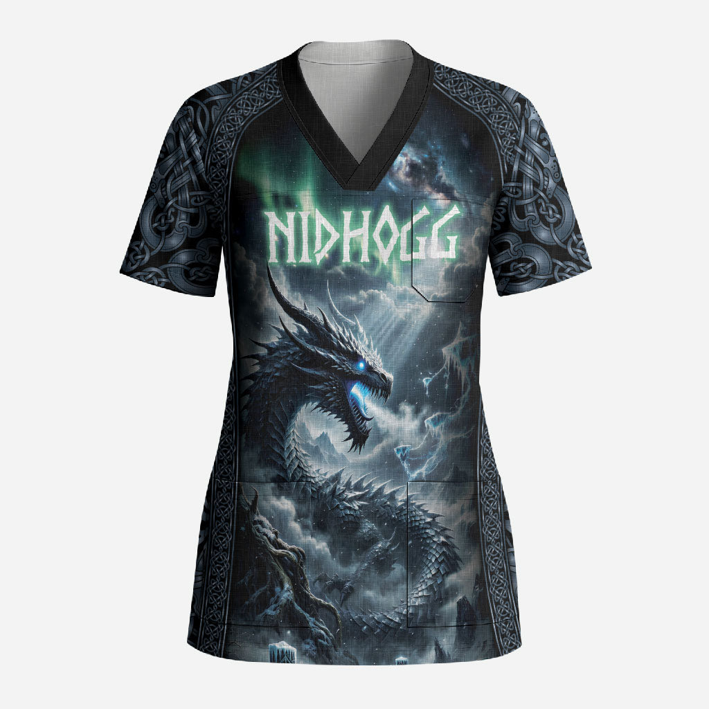 Dark Vikings Scrub Top Norse Dragon Nidhogg