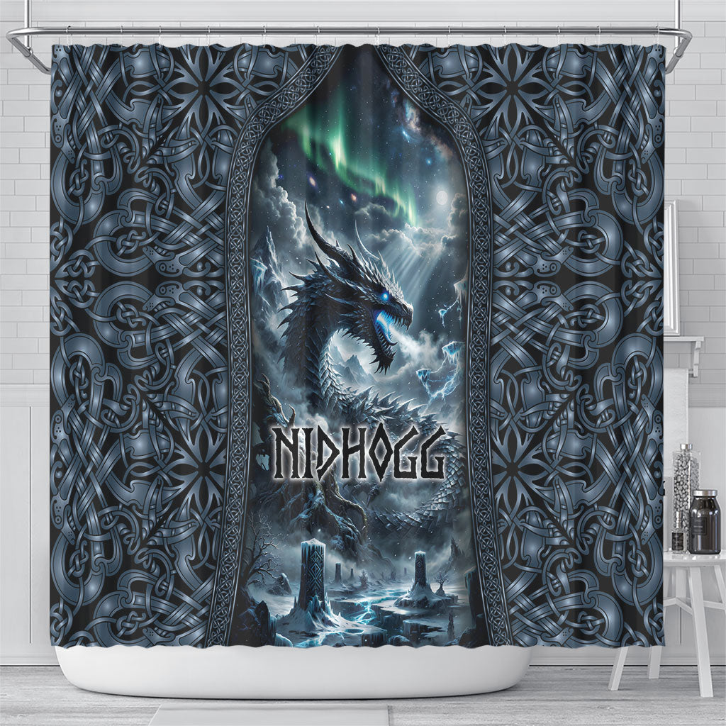 Dark Vikings Shower Curtain Norse Dragon Nidhogg
