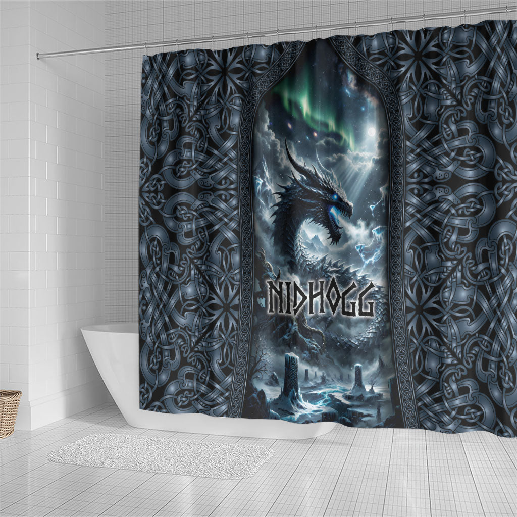Dark Vikings Shower Curtain Norse Dragon Nidhogg