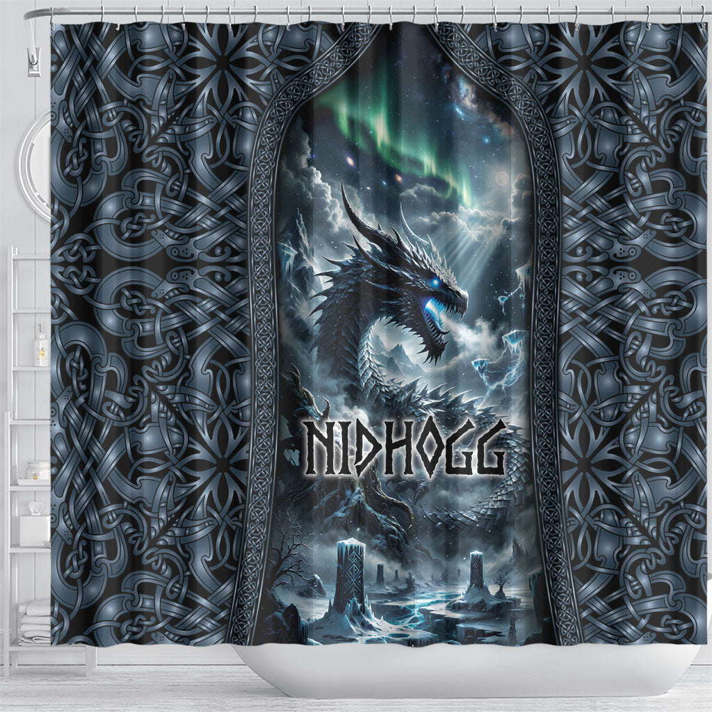 Dark Vikings Shower Curtain Norse Dragon Nidhogg