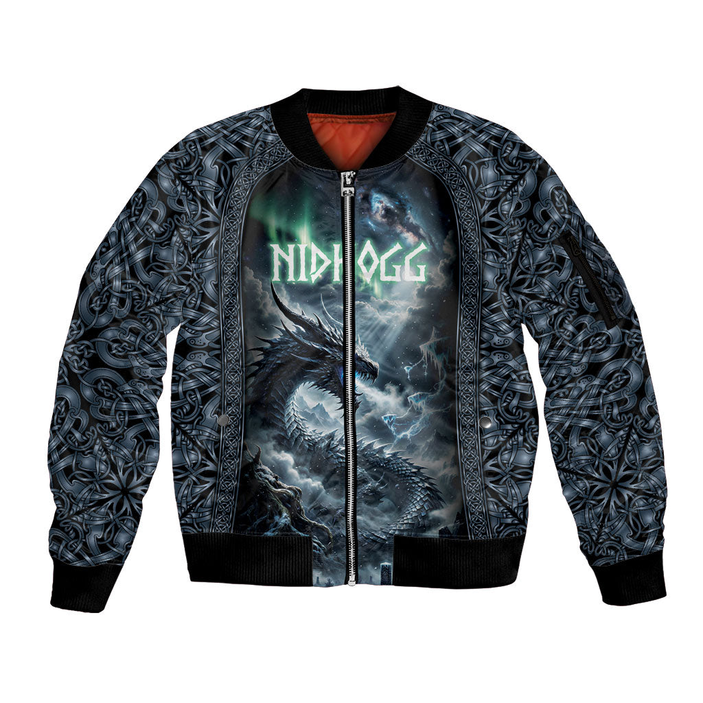 Dark Vikings Sleeve Zip Bomber Jacket Norse Dragon Nidhogg