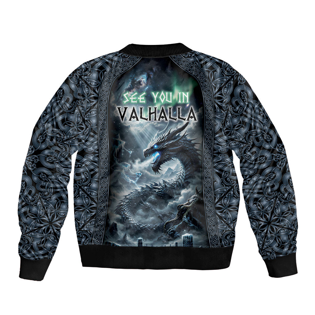 Dark Vikings Sleeve Zip Bomber Jacket Norse Dragon Nidhogg