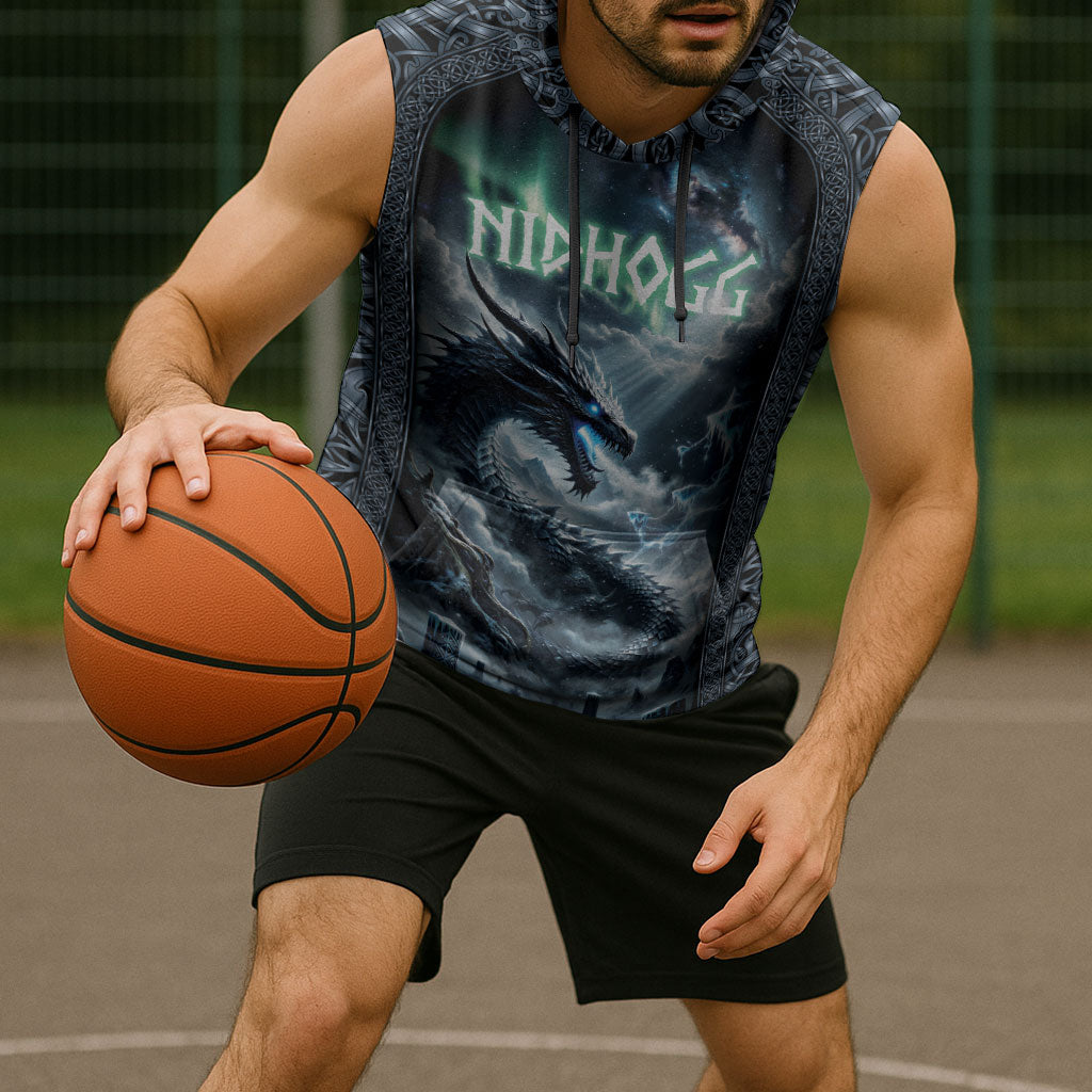Dark Vikings Sleeveless Hoodie Norse Dragon Nidhogg