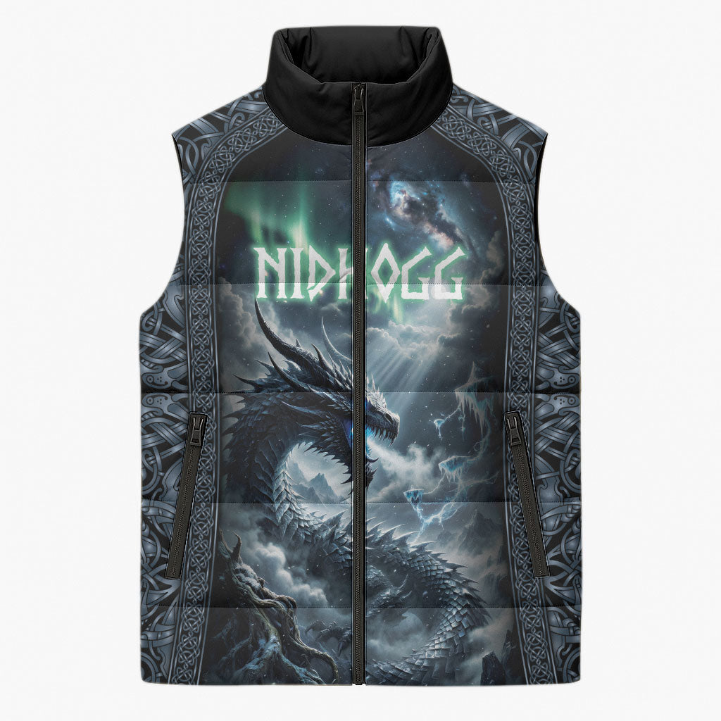 Dark Vikings Sleeveless Puffer Jacket Norse Dragon Nidhogg