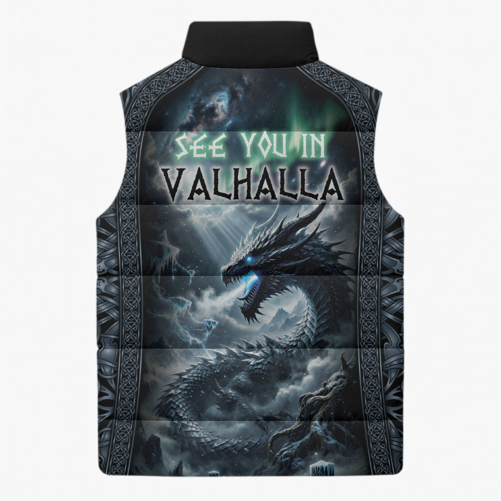 Dark Vikings Sleeveless Puffer Jacket Norse Dragon Nidhogg