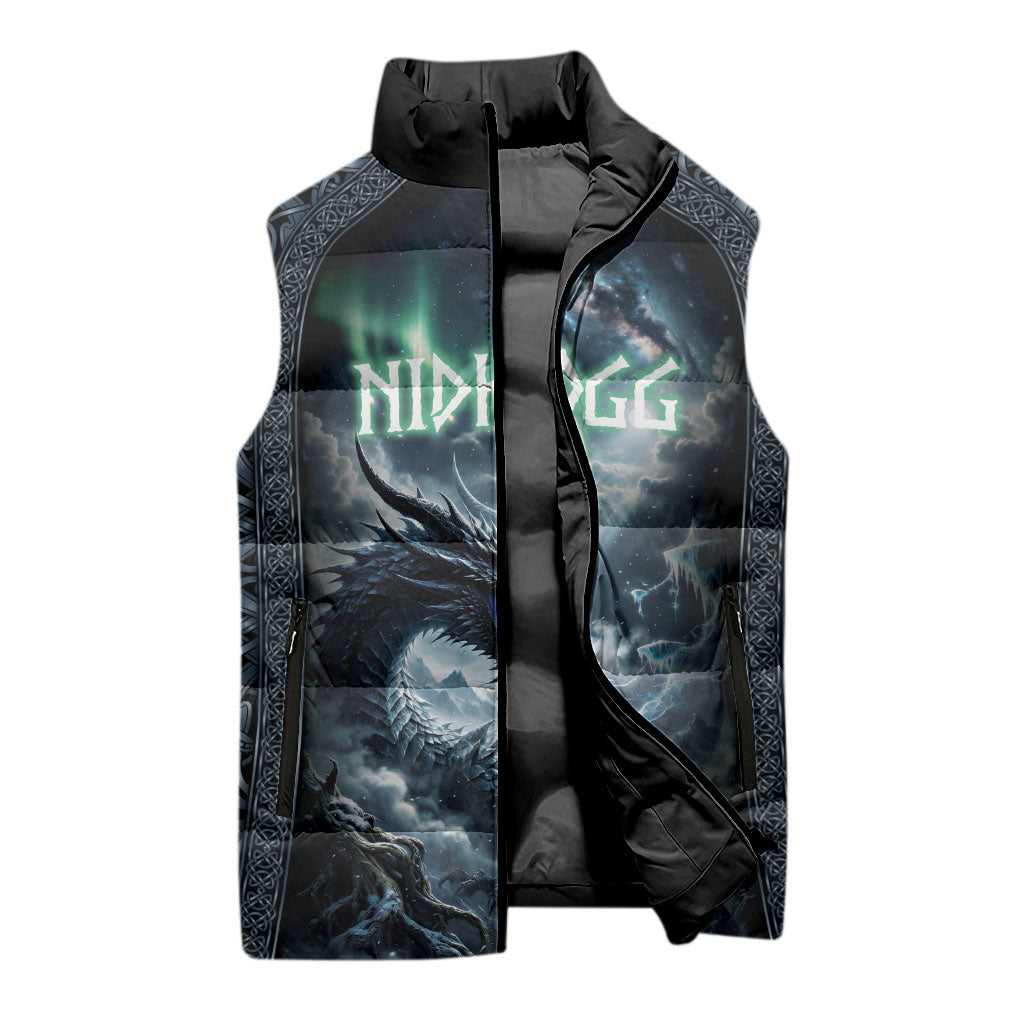 Dark Vikings Sleeveless Puffer Jacket Norse Dragon Nidhogg