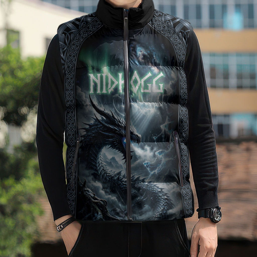 Dark Vikings Sleeveless Puffer Jacket Norse Dragon Nidhogg