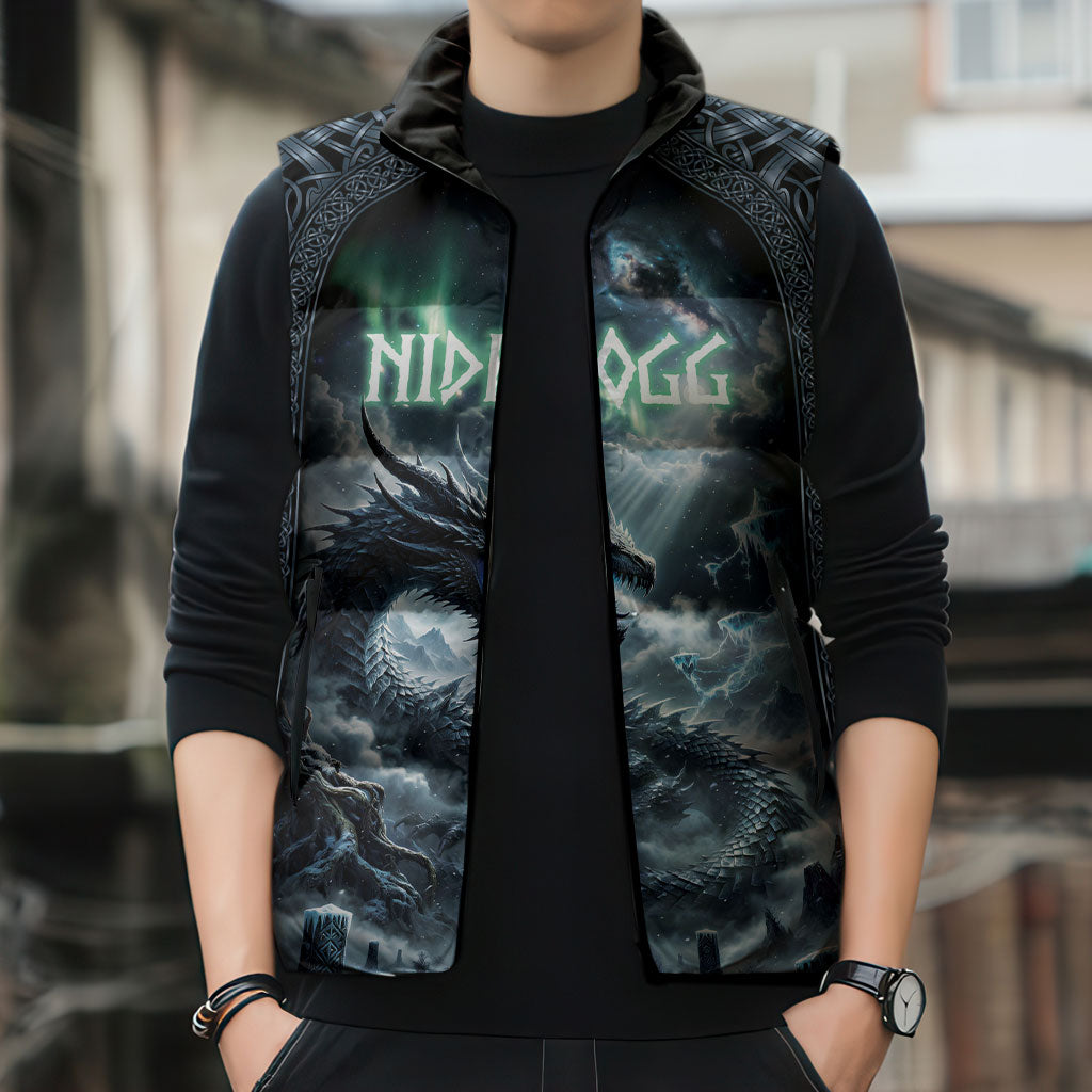 Dark Vikings Sleeveless Puffer Jacket Norse Dragon Nidhogg