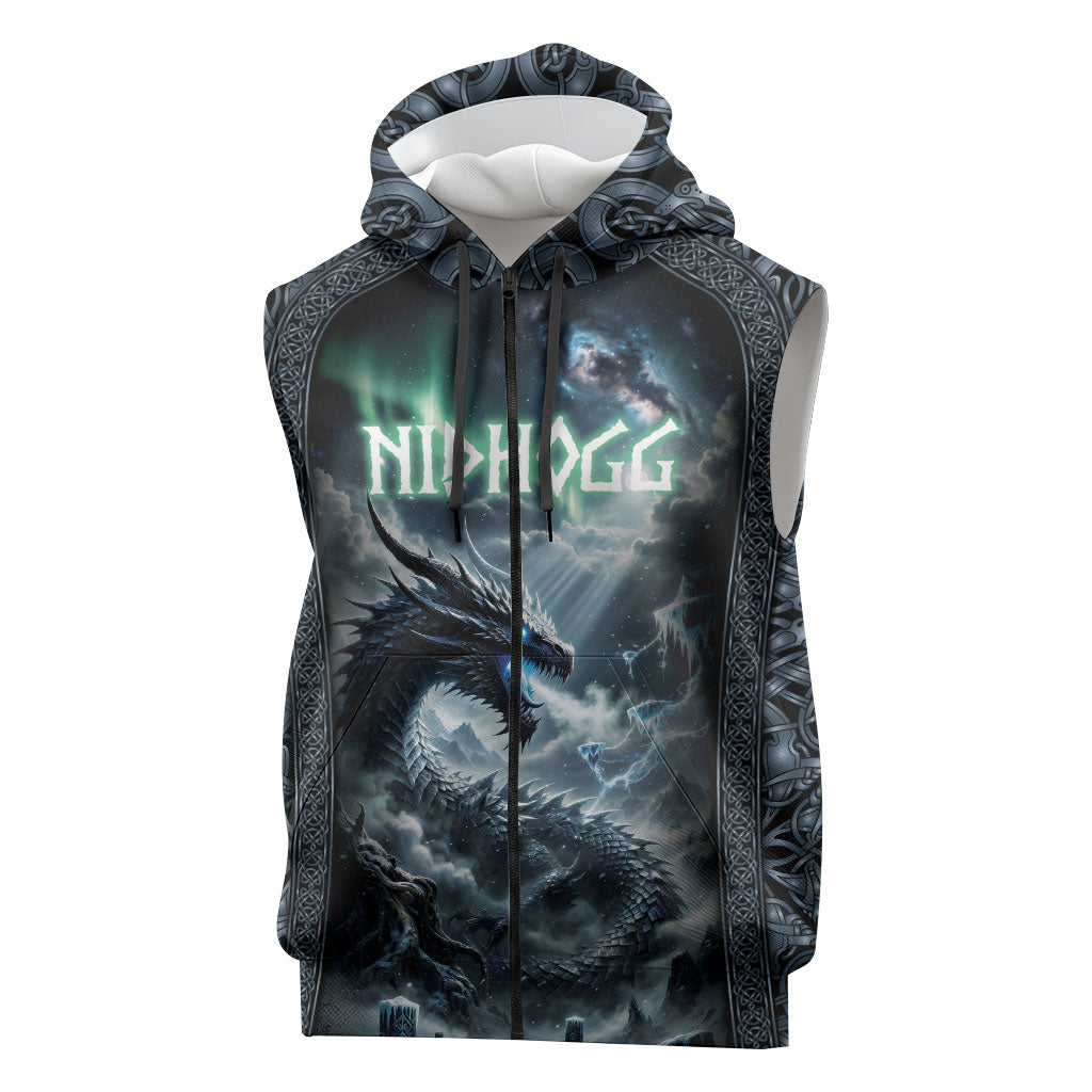 Dark Vikings Sleeveless Zip Hoodie Norse Dragon Nidhogg