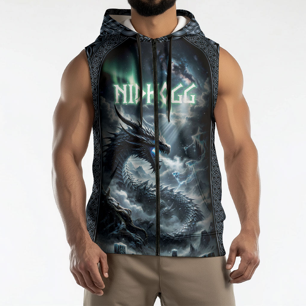 Dark Vikings Sleeveless Zip Hoodie Norse Dragon Nidhogg