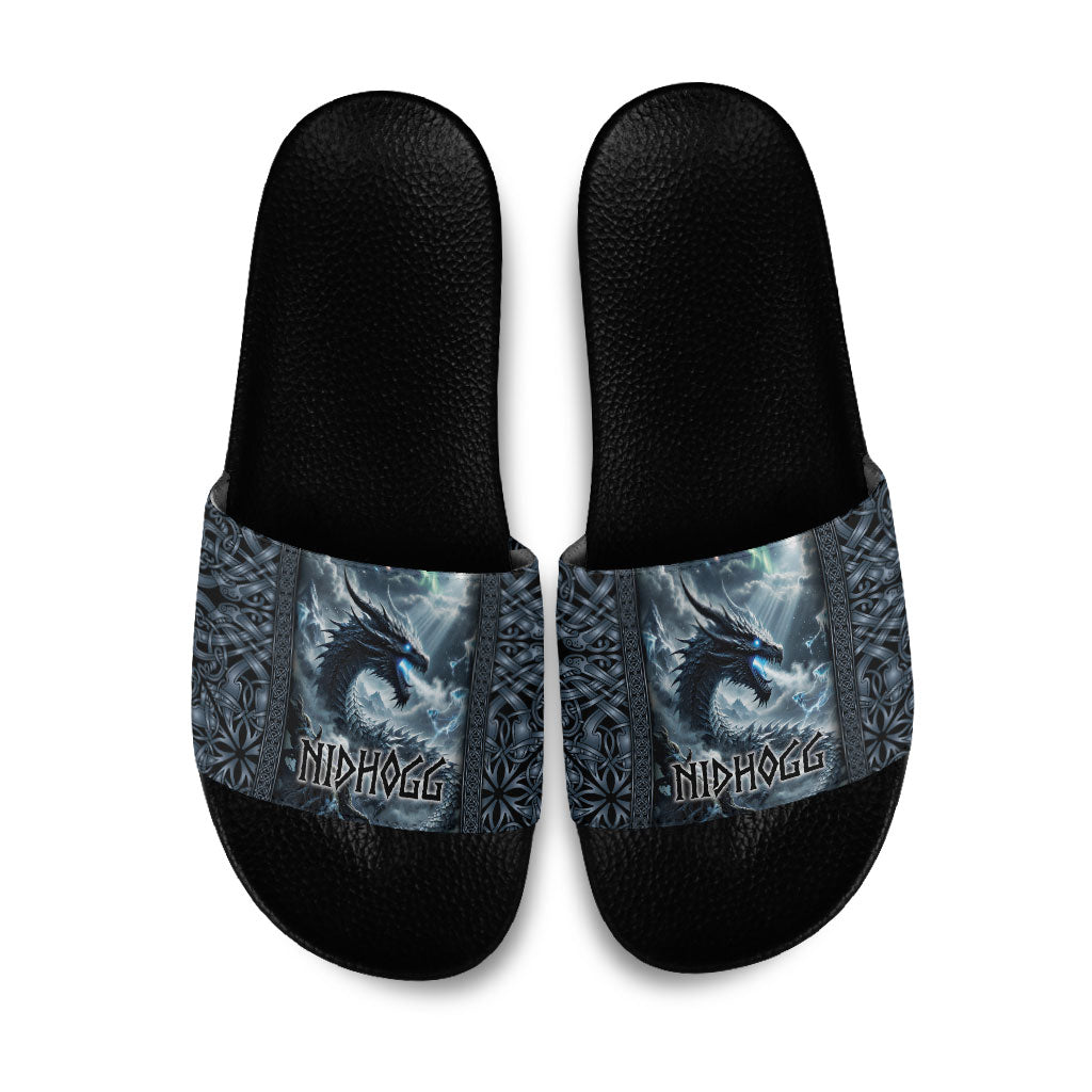Dark Vikings Slide Sandals Norse Dragon Nidhogg