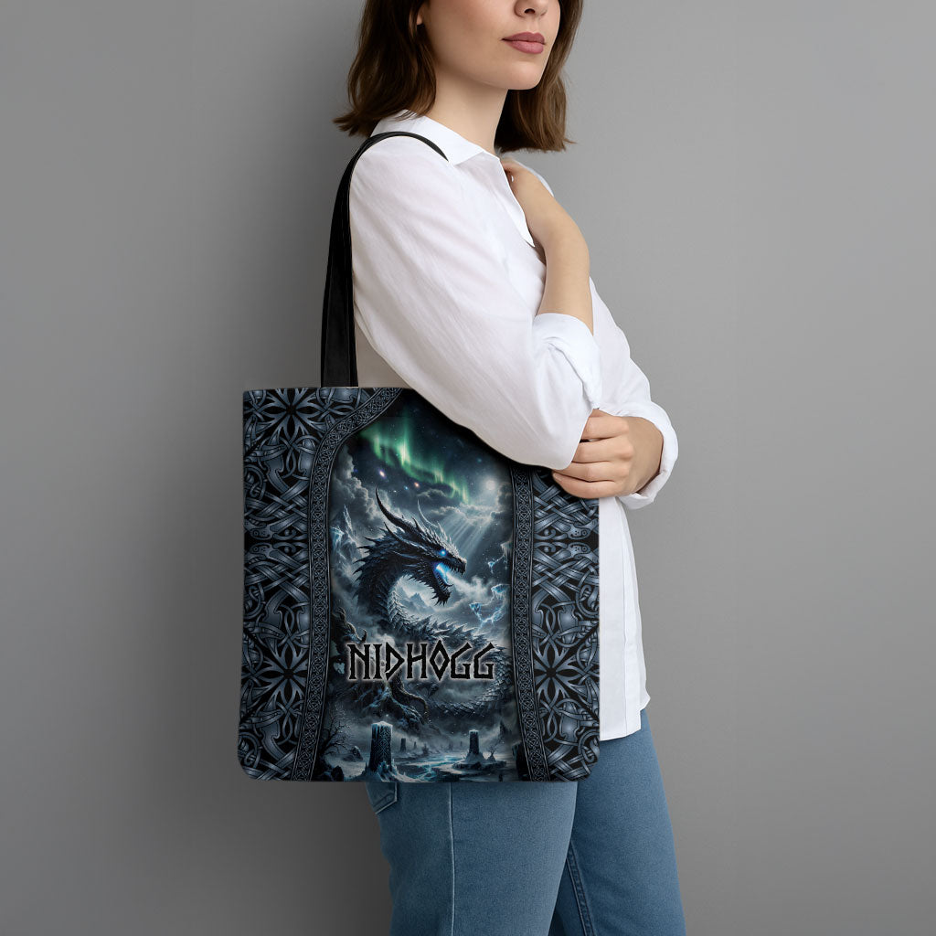 Dark Vikings Tote Bag Norse Dragon Nidhogg