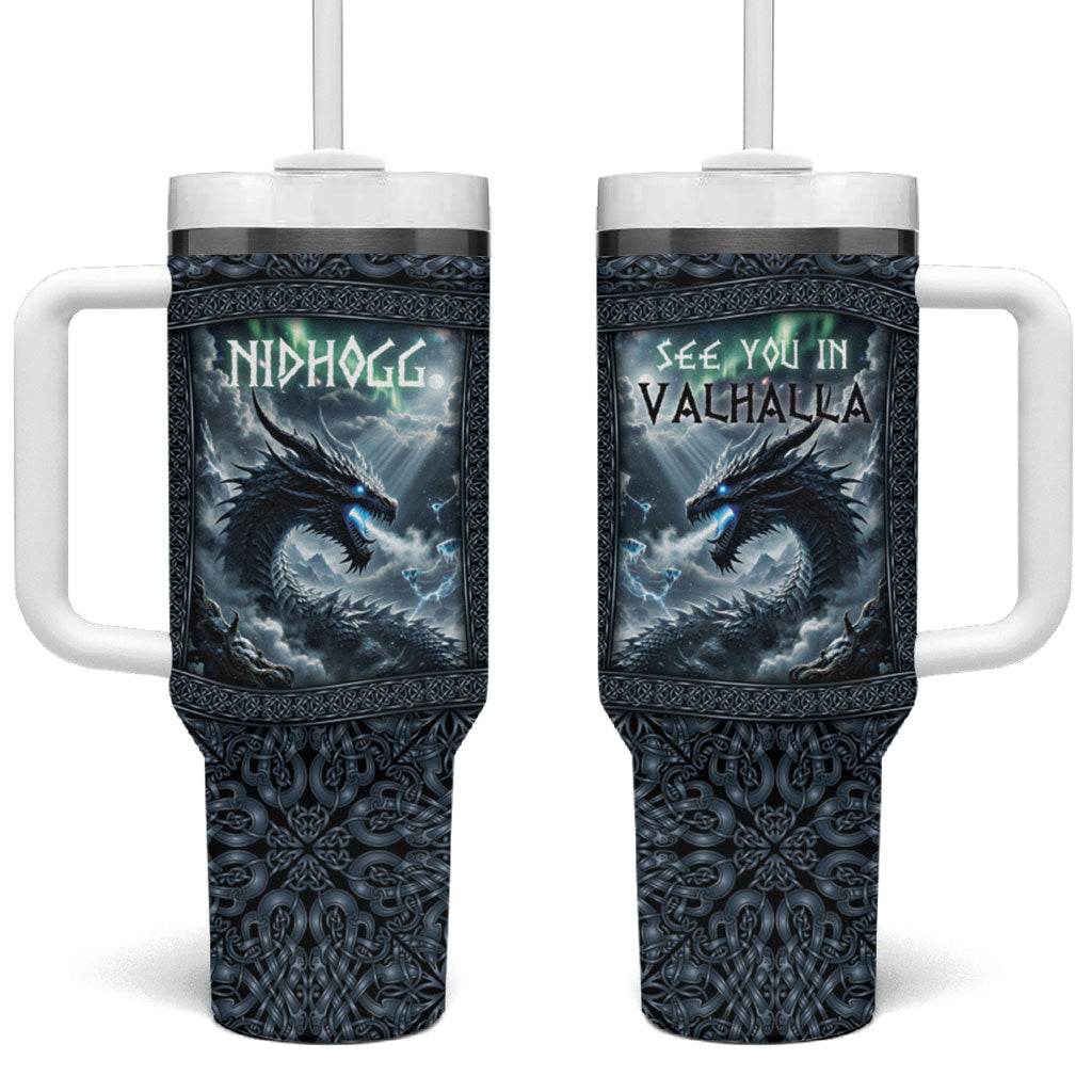 Dark Vikings Tumbler With Handle Norse Dragon Nidhogg