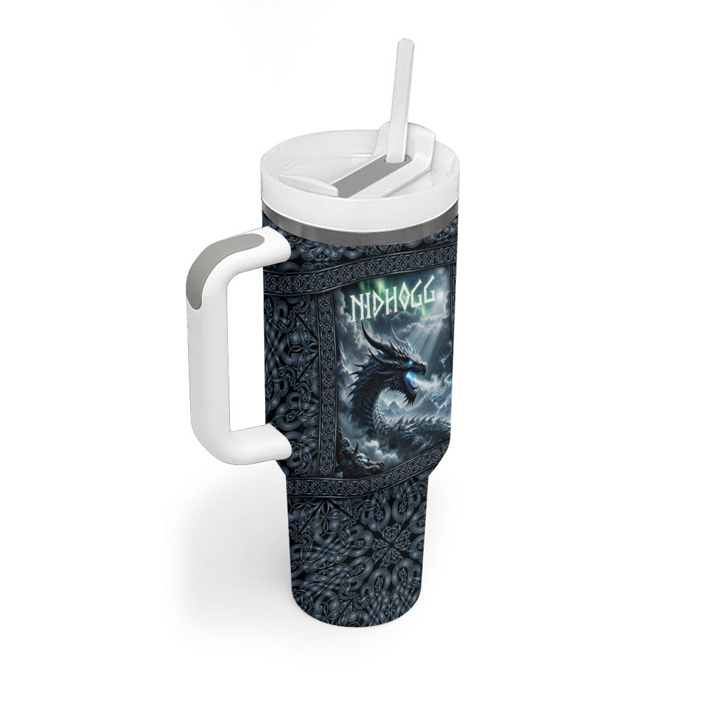 Dark Vikings Tumbler With Handle Norse Dragon Nidhogg