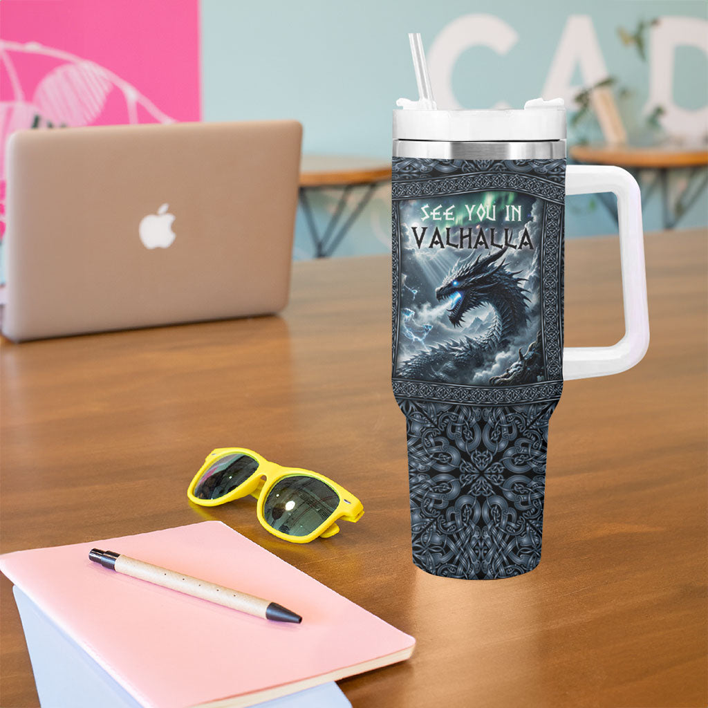 Dark Vikings Tumbler With Handle Norse Dragon Nidhogg