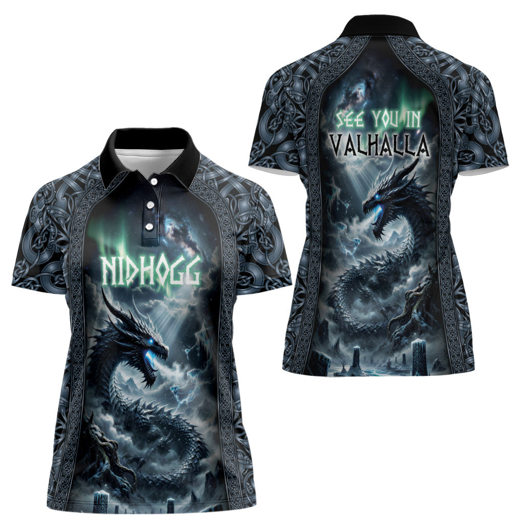 Dark Vikings Women Polo Shirt Norse Dragon Nidhogg