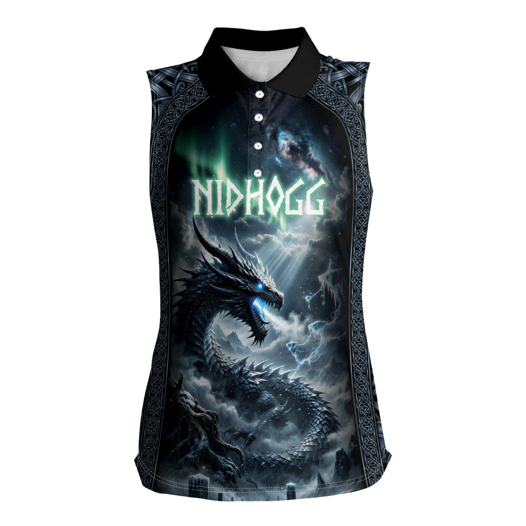 Dark Vikings Women Sleeveless Polo Shirt Norse Dragon Nidhogg