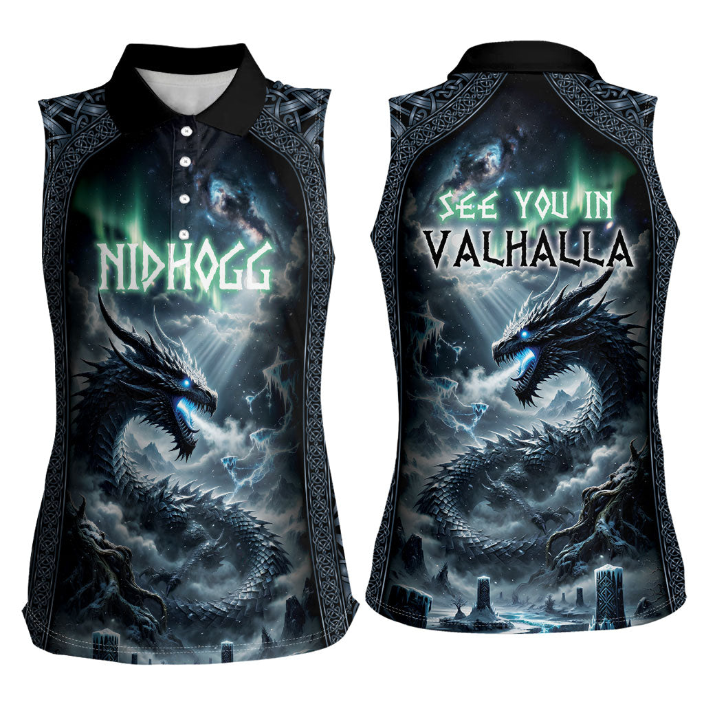 Dark Vikings Women Sleeveless Polo Shirt Norse Dragon Nidhogg