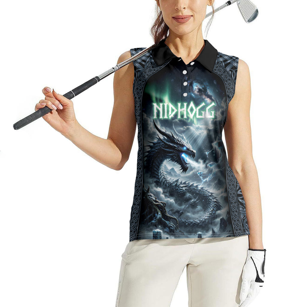 Dark Vikings Women Sleeveless Polo Shirt Norse Dragon Nidhogg