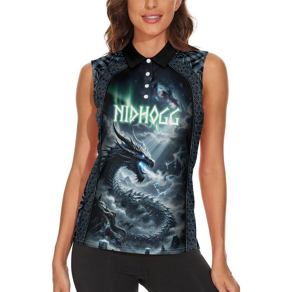 Dark Vikings Women Sleeveless Polo Shirt Norse Dragon Nidhogg