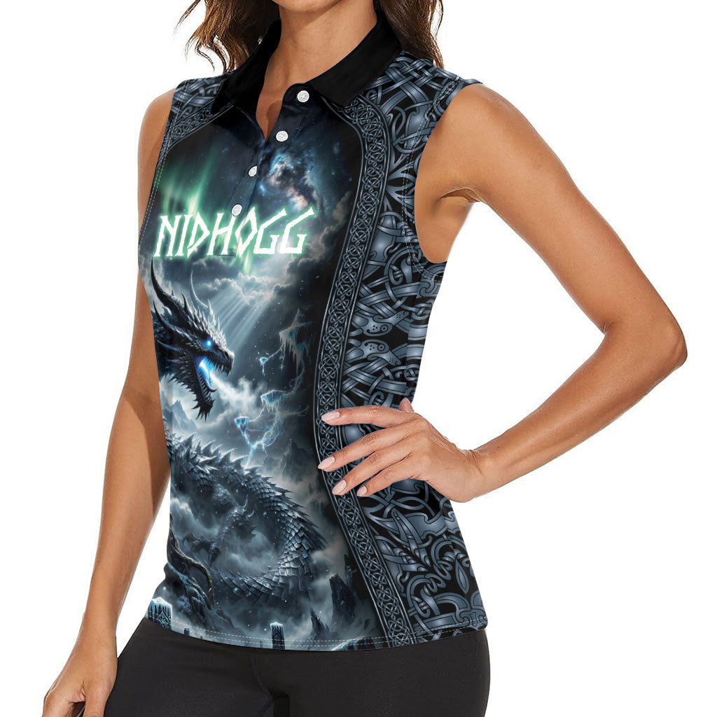 Dark Vikings Women Sleeveless Polo Shirt Norse Dragon Nidhogg