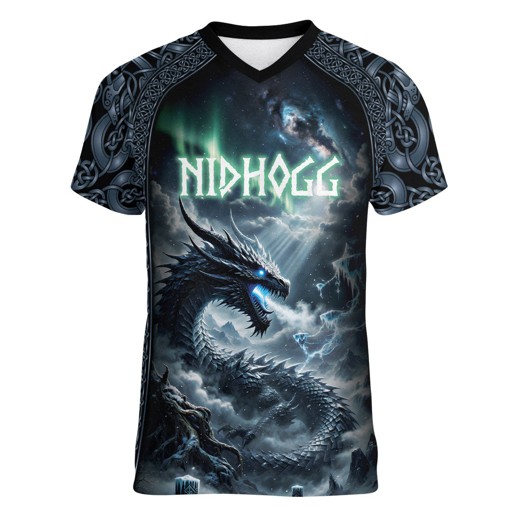 Dark Vikings Women V-Neck T-Shirt Norse Dragon Nidhogg