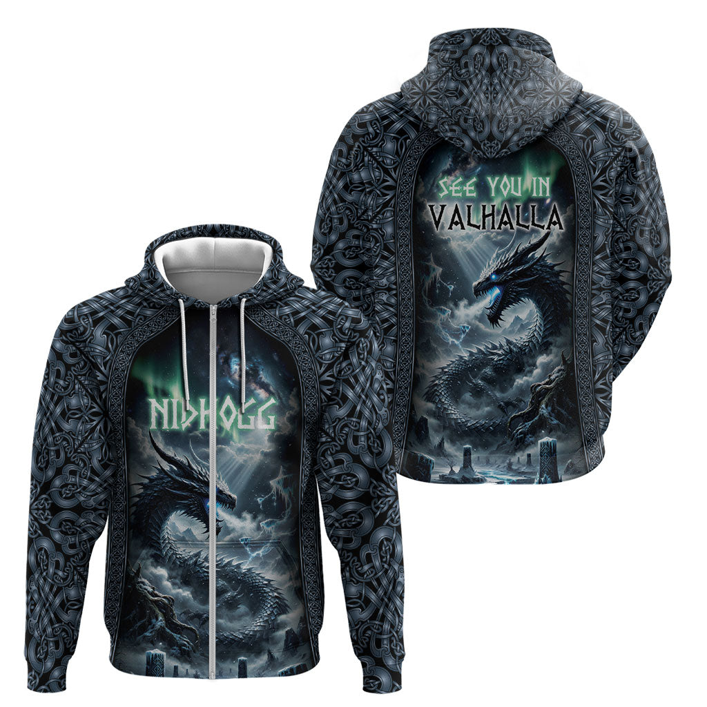 Dark Vikings Zip Hoodie Norse Dragon Nidhogg