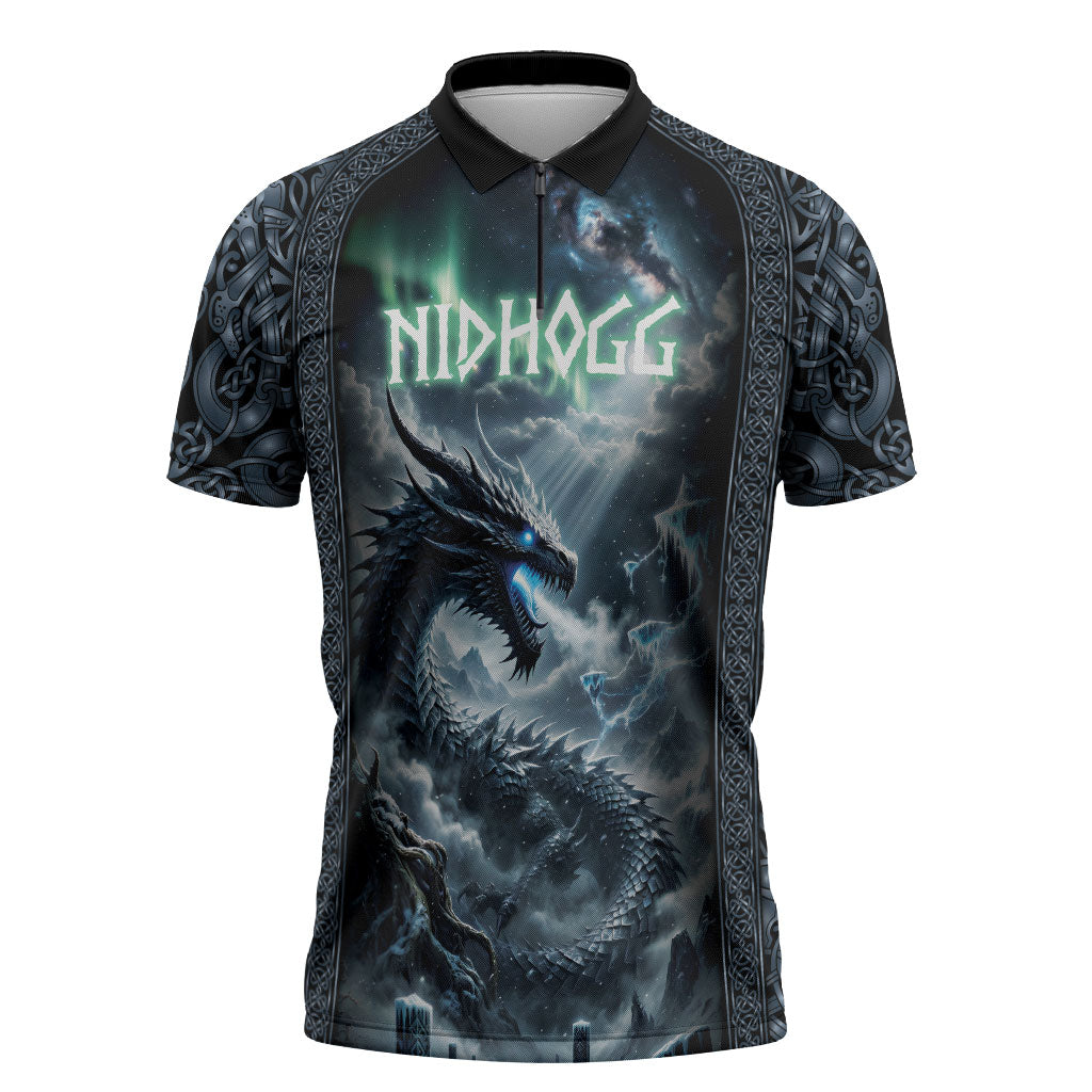 Dark Vikings Zipper Polo Shirt Norse Dragon Nidhogg