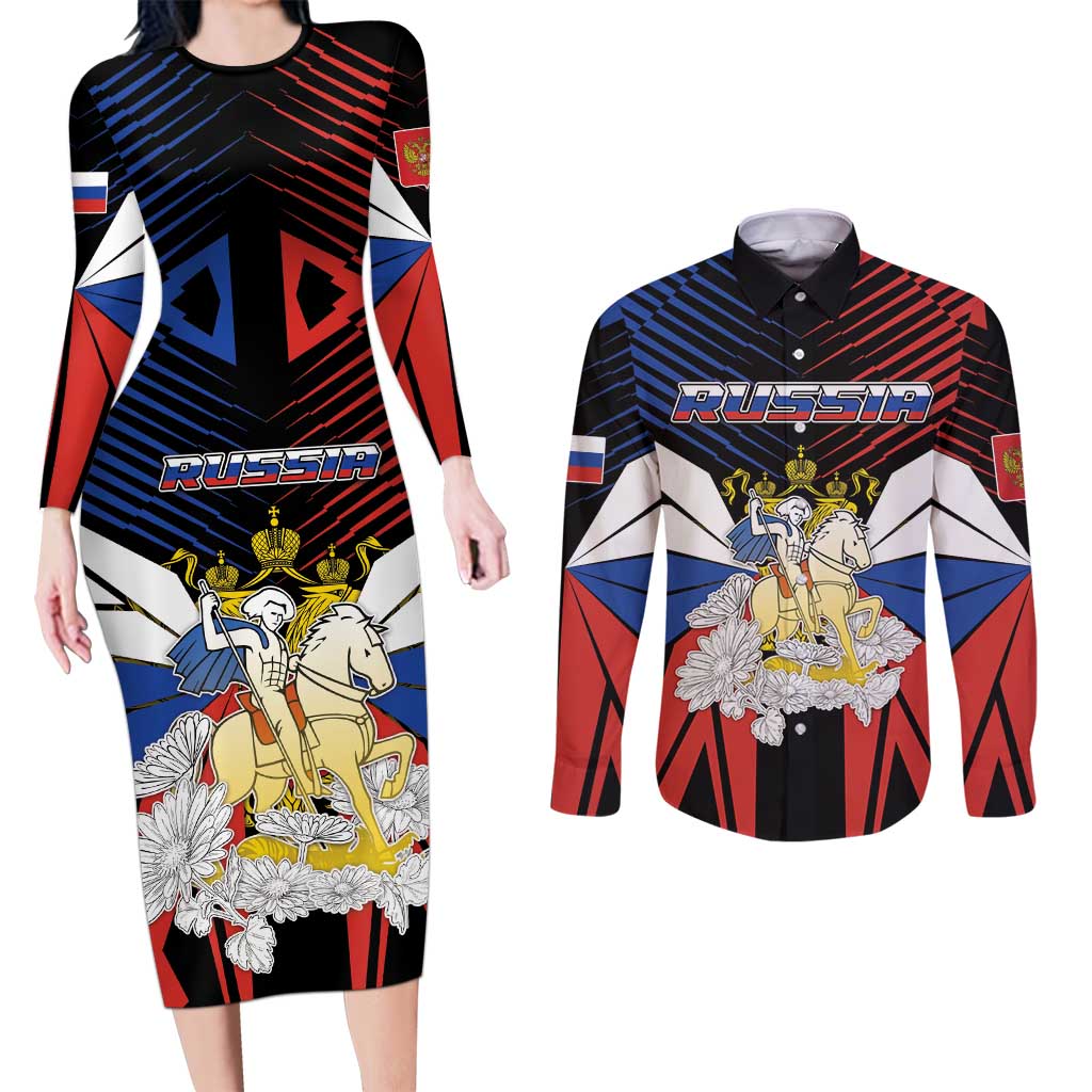 Personalized Russia Couples Matching Long Sleeve Bodycon Dress and Long Sleeve Button Shirt Symbol Saint George Slaying The Dragon - Wonder Print Shop