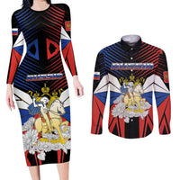 Personalized Russia Couples Matching Long Sleeve Bodycon Dress and Long Sleeve Button Shirt Symbol Saint George Slaying The Dragon - Wonder Print Shop