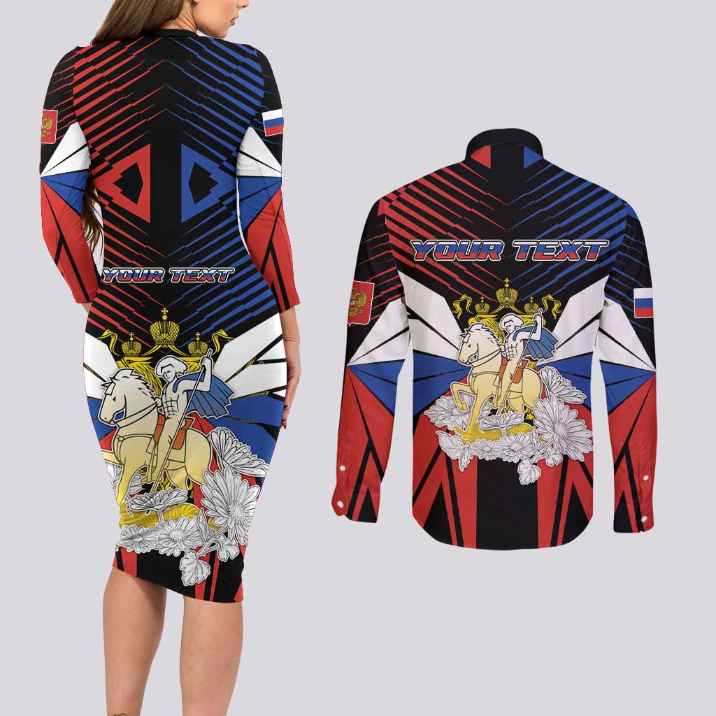 Personalized Russia Couples Matching Long Sleeve Bodycon Dress and Long Sleeve Button Shirt Symbol Saint George Slaying The Dragon - Wonder Print Shop