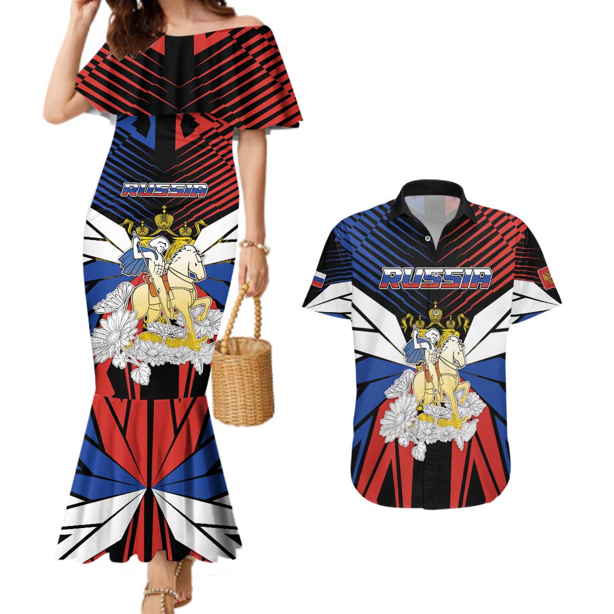 Personalized Russia Couples Matching Mermaid Dress and Hawaiian Shirt Symbol Saint George Slaying The Dragon - Wonder Print Shop