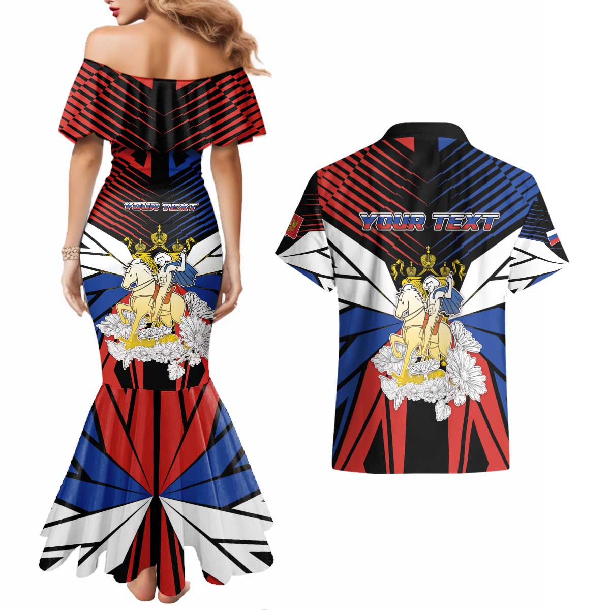 Personalized Russia Couples Matching Mermaid Dress and Hawaiian Shirt Symbol Saint George Slaying The Dragon - Wonder Print Shop