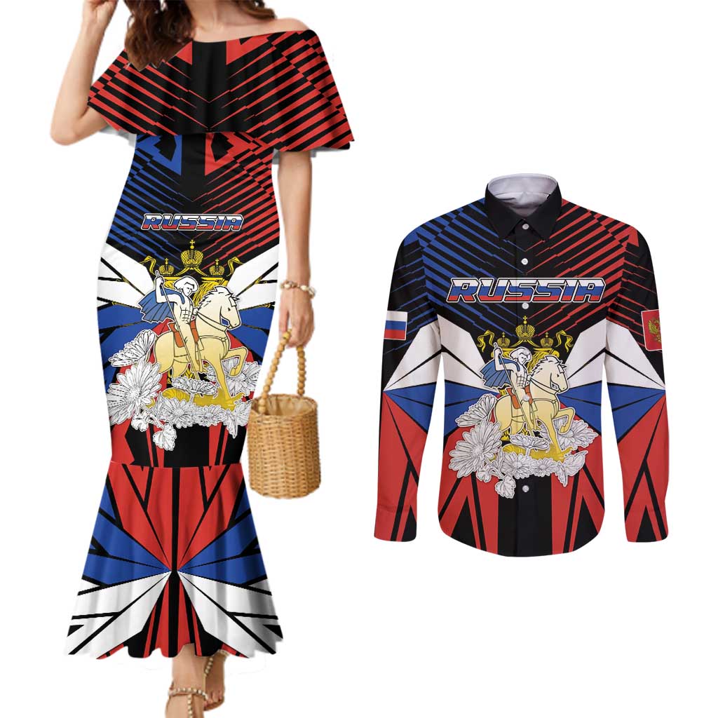 Personalized Russia Couples Matching Mermaid Dress and Long Sleeve Button Shirt Symbol Saint George Slaying The Dragon - Wonder Print Shop