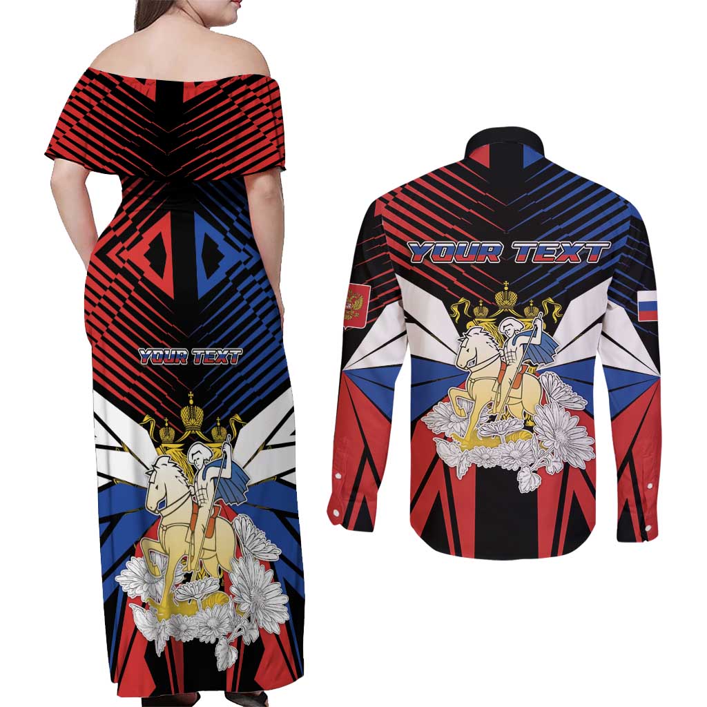 Personalized Russia Couples Matching Off Shoulder Maxi Dress and Long Sleeve Button Shirt Symbol Saint George Slaying The Dragon - Wonder Print Shop