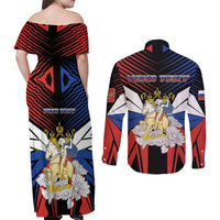 Personalized Russia Couples Matching Off Shoulder Maxi Dress and Long Sleeve Button Shirt Symbol Saint George Slaying The Dragon - Wonder Print Shop