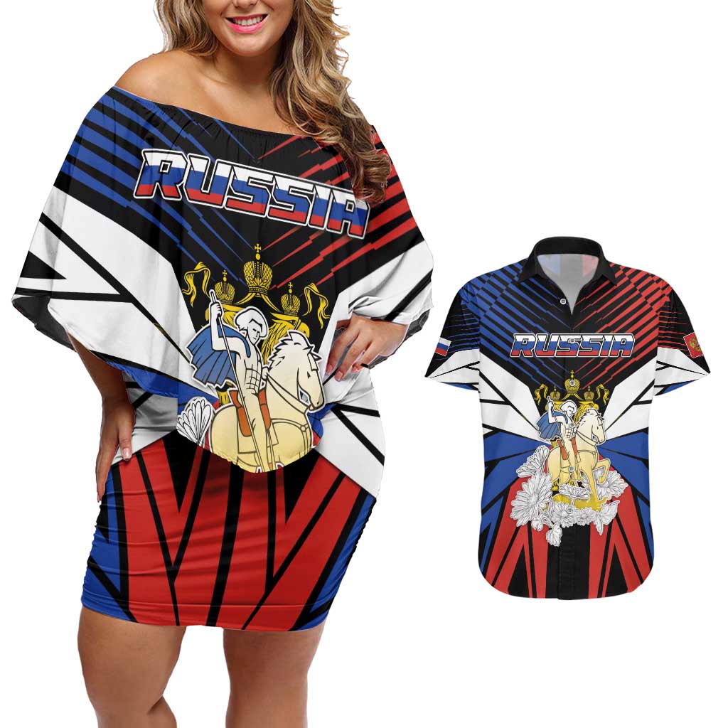 Personalized Russia Couples Matching Off Shoulder Short Dress and Hawaiian Shirt Symbol Saint George Slaying The Dragon - Wonder Print Shop