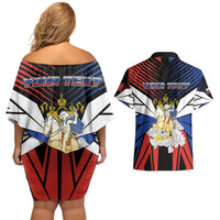 Personalized Russia Couples Matching Off Shoulder Short Dress and Hawaiian Shirt Symbol Saint George Slaying The Dragon - Wonder Print Shop