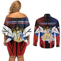 Personalized Russia Couples Matching Off Shoulder Short Dress and Long Sleeve Button Shirt Symbol Saint George Slaying The Dragon - Wonder Print Shop