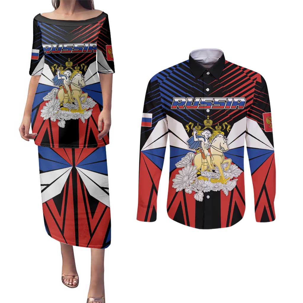 Personalized Russia Couples Matching Puletasi and Long Sleeve Button Shirt Symbol Saint George Slaying The Dragon - Wonder Print Shop