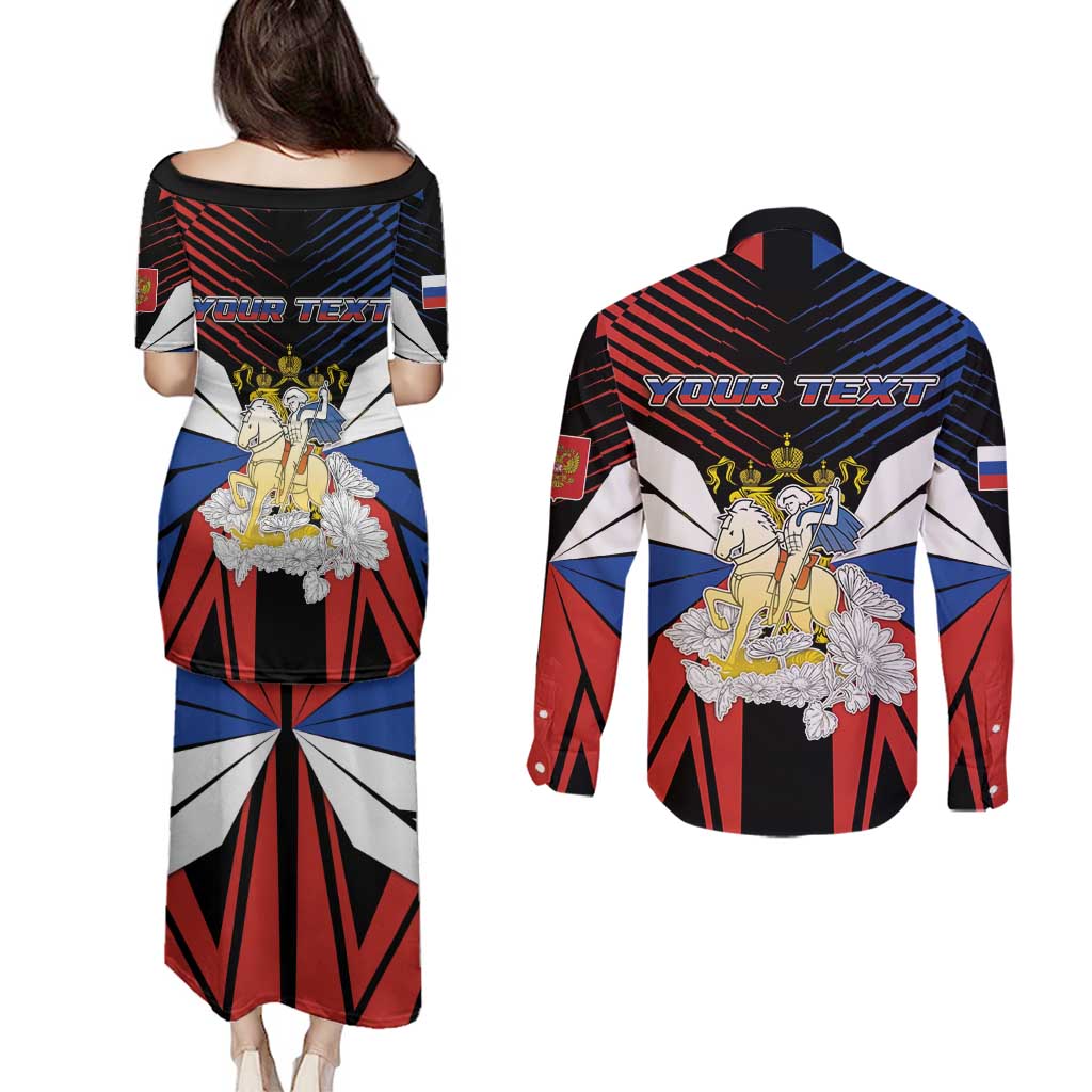 Personalized Russia Couples Matching Puletasi and Long Sleeve Button Shirt Symbol Saint George Slaying The Dragon - Wonder Print Shop