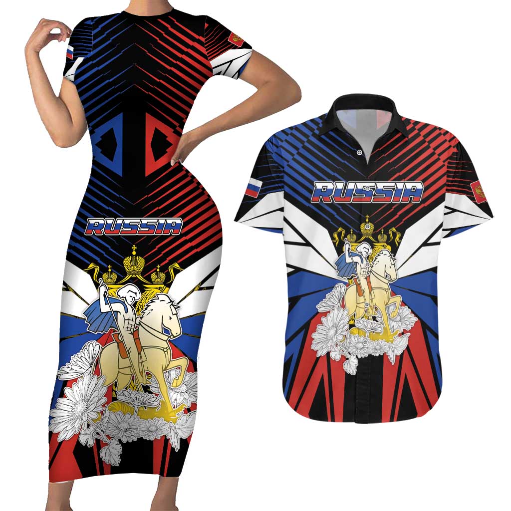 Personalized Russia Couples Matching Short Sleeve Bodycon Dress and Hawaiian Shirt Symbol Saint George Slaying The Dragon - Wonder Print Shop