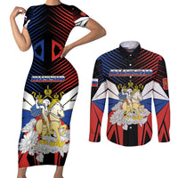 Personalized Russia Couples Matching Short Sleeve Bodycon Dress and Long Sleeve Button Shirt Symbol Saint George Slaying The Dragon - Wonder Print Shop